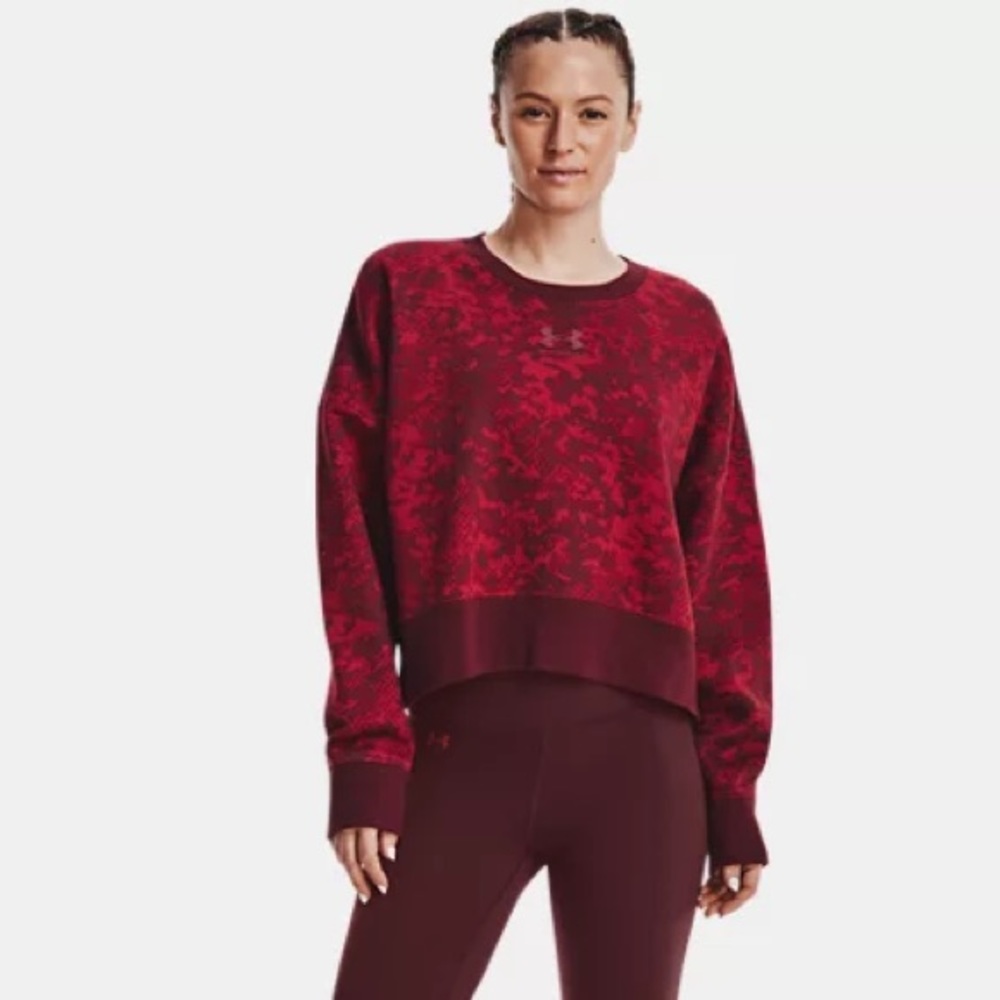 NWT Women's Under Armour Rival Fleece Camo Crew in Chestnut Red - 690